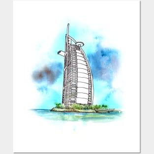 Burj Al Arab - Watercolor wash drawing Posters and Art